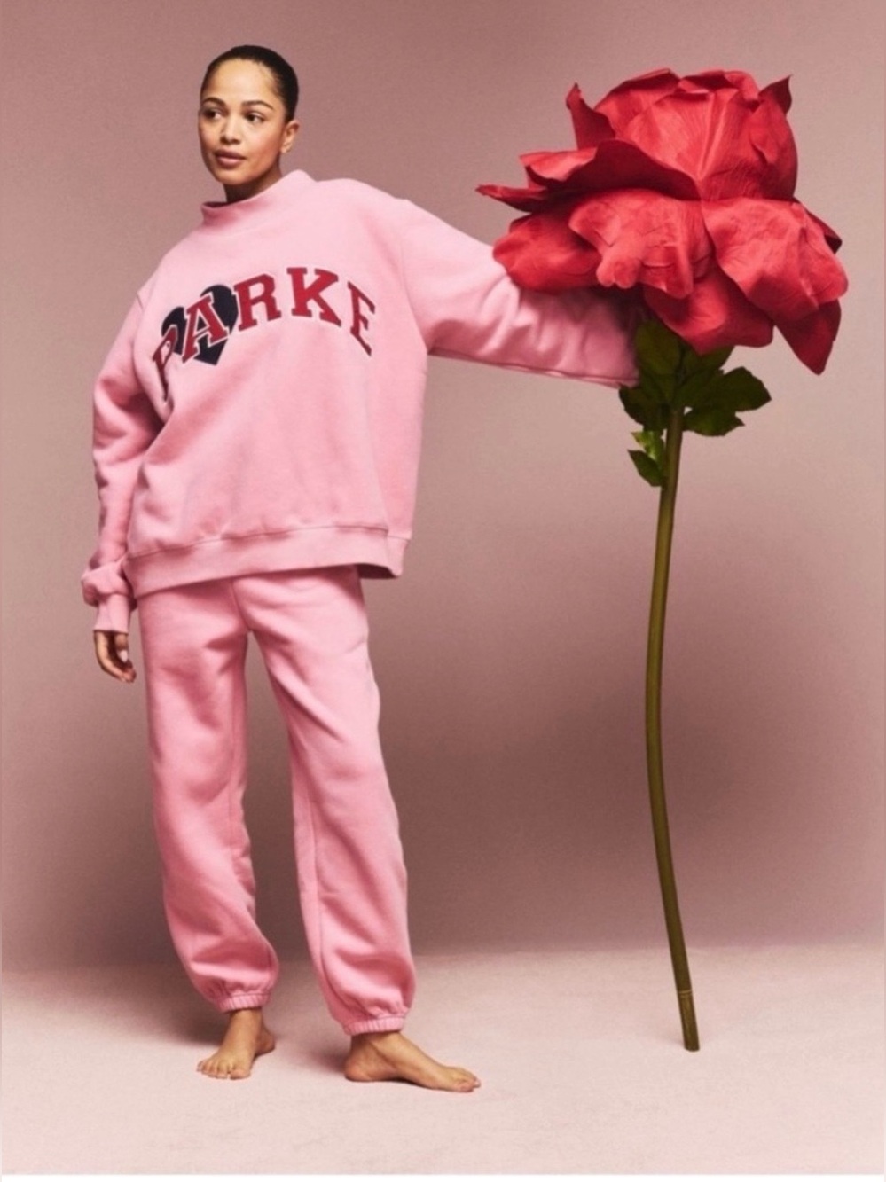 Parke Valentine’s Day Jean Heart Varsity Mock neck Sweatshirt Size S/M